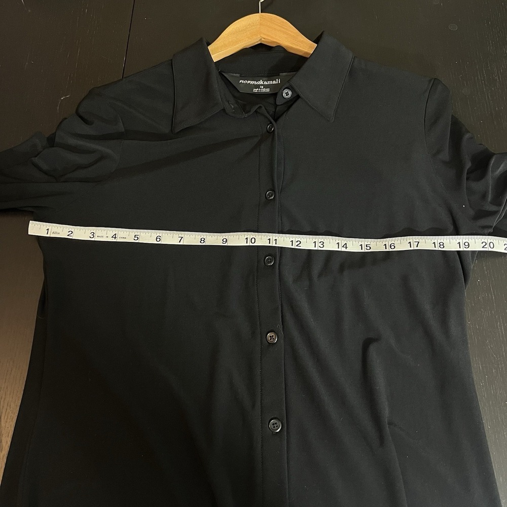Norma Kamali Midi Knit Shirt Dress Black Long Sleeve Button Down Sz L Minimalist - Picture 9 of 11